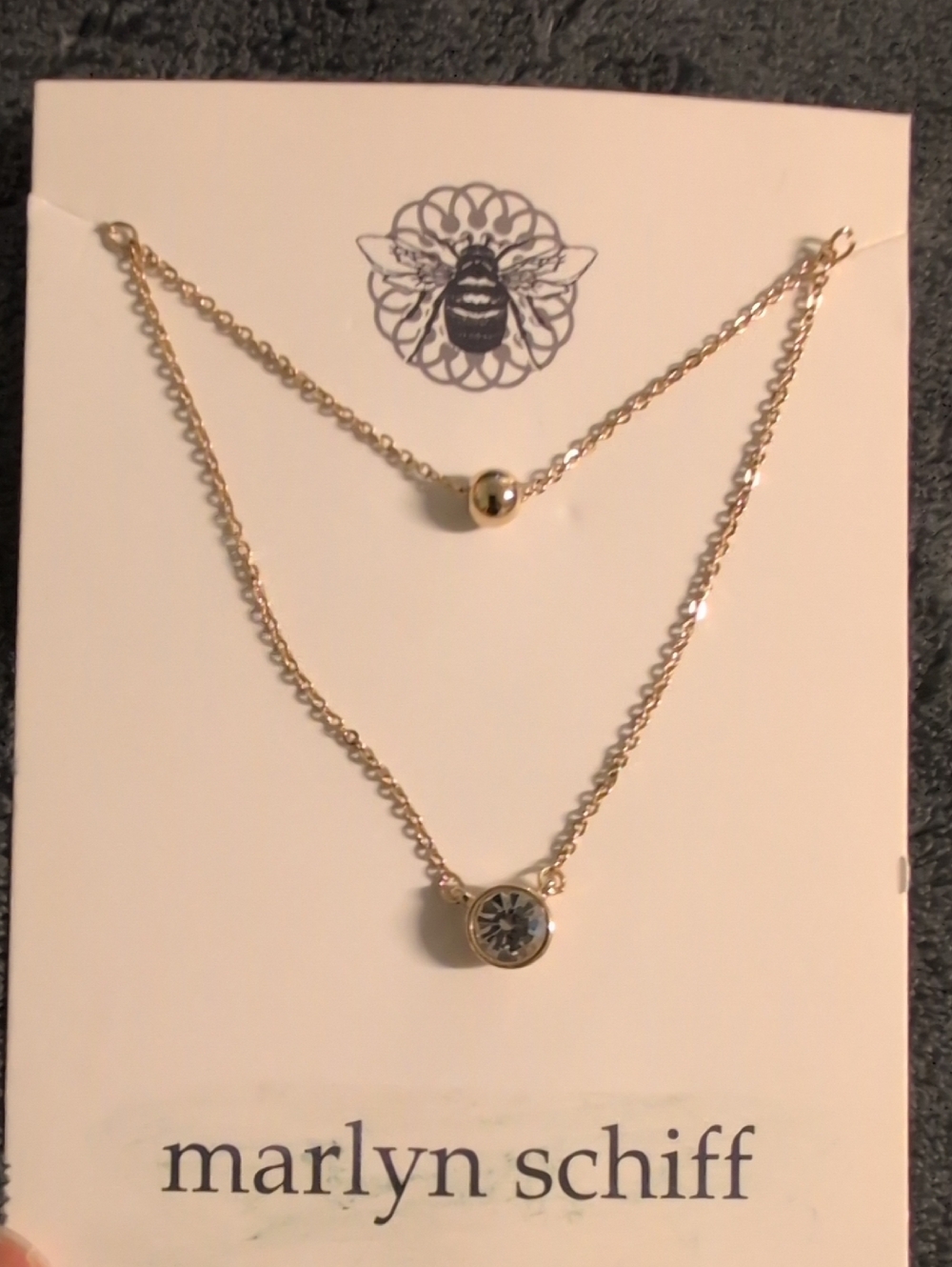 NWT Marlyn Schiff Gold Layered Necklace with Crystal Pendant